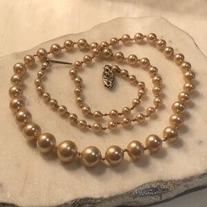 Graduated Champagne Color Faux Pearl Necklace 10K Clasp